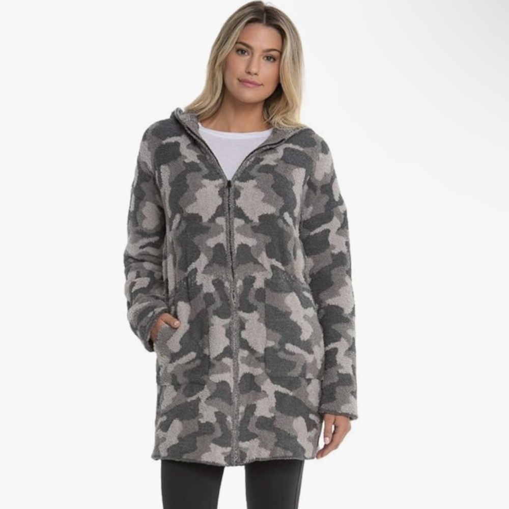 Barefoot Dreams CozyChic Camo Anorak, Hooded Zip-Up Jacket for Women Size Small - Picture 7 of 14
